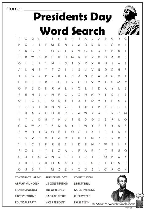 presidents day word search monster word search