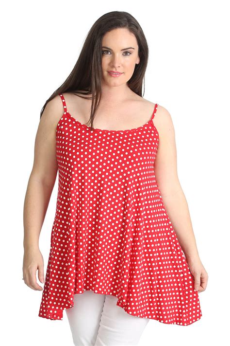 Womens Plus Size Top Ladies Swing Cami Tank Top Polka Dot Long Camisole
