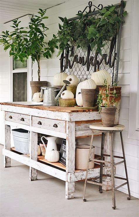 The Thankful Fall Potting Bench Country Decor Rustic Country Decor