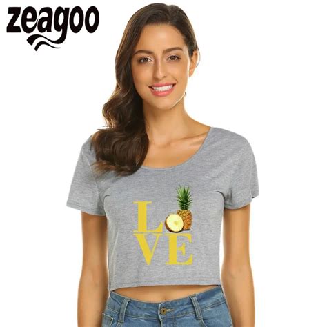 Zeagoo Sleeve Casual O Neck Short Women Solid Exposed Navel T Shirt