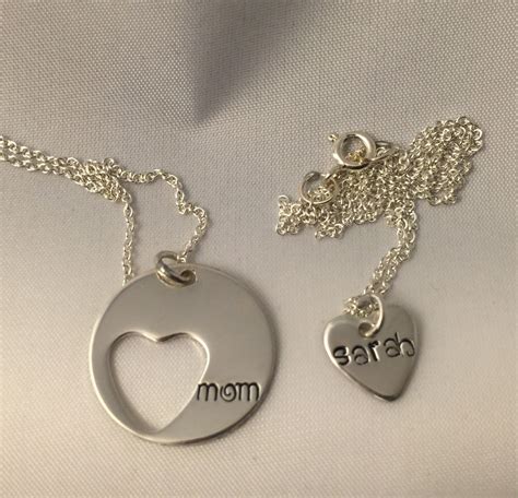 mother daughter sterling silver heart necklace personalized etsy
