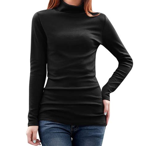 New Women Turtleneck Long Sleeve Fitted Knit Shirt Stretchy Tunic