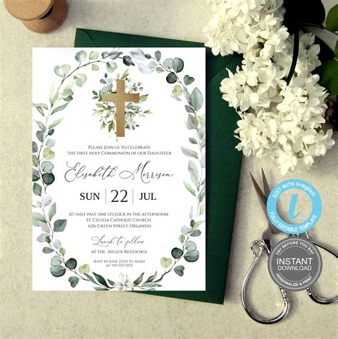 First Communion Invitation Template Instant Download Etsy