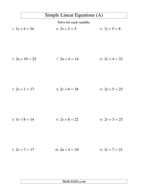 Solving Linear Equations Worksheets Grade 9