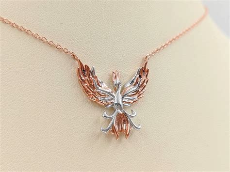 Two Tone Phoenix Rising Necklace 925 Silver And Rose Gold Etsy