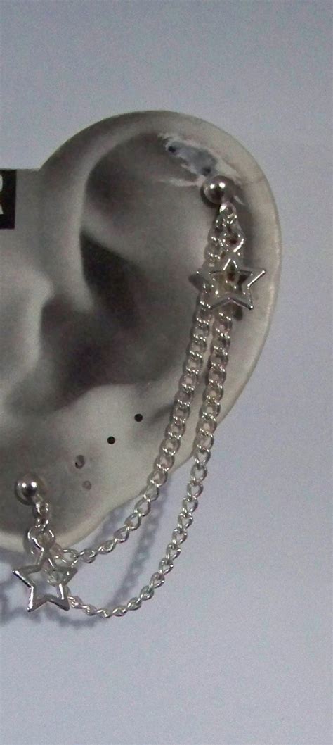 Helixcartilage Double Chain Earring With Star Charms Earings