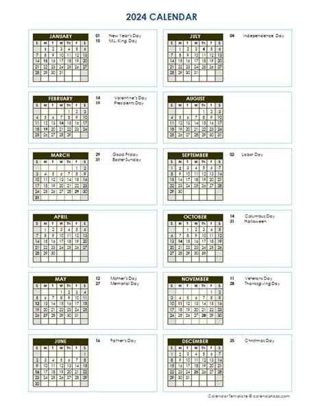 2024 Full Year Calendar Vertical Template Free Printable Templates
