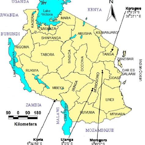 Map Of Tanzania Showing Regions And Location Of Study Areas By