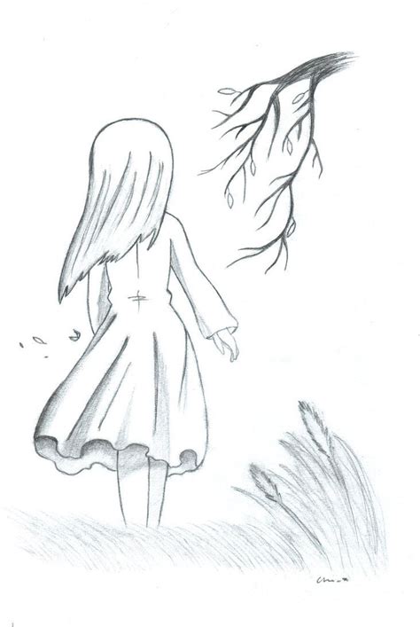 Girl Walking Away Drawing
