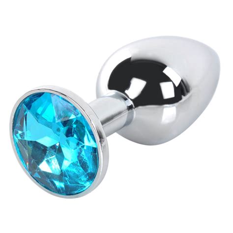 Light Blue Gem Anal Plug Stainless Steel For Women Men And Couples