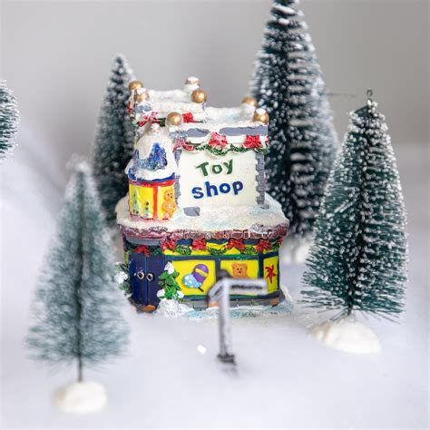 4 Glittered Snowy Toy Shop Christmas Village Building Christmas Central