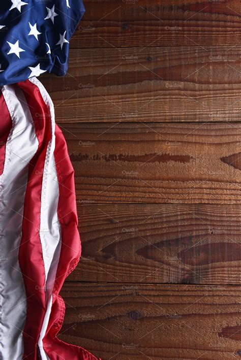 American Flag On Wood Vertical High Quality Holiday Stock Photos