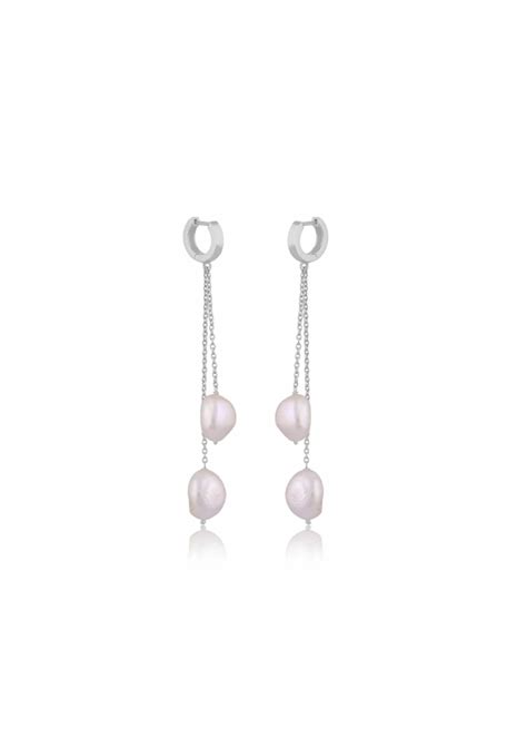 Lola Knight Carla Pearl Hoop Earrings Silver The White Collection
