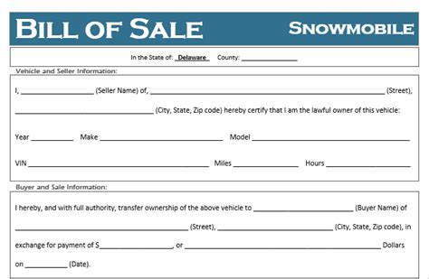 Free Delaware Snowmobile Bill Of Sale Template Off Road Freedom