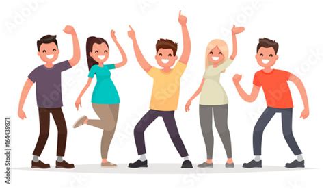 Happy Group Of Young People Vector Illustration In A Flat Style Stock