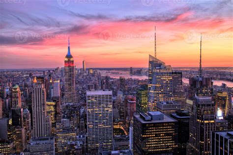 New York City Midtown With Empire State Building At Sunset 748469 Stock