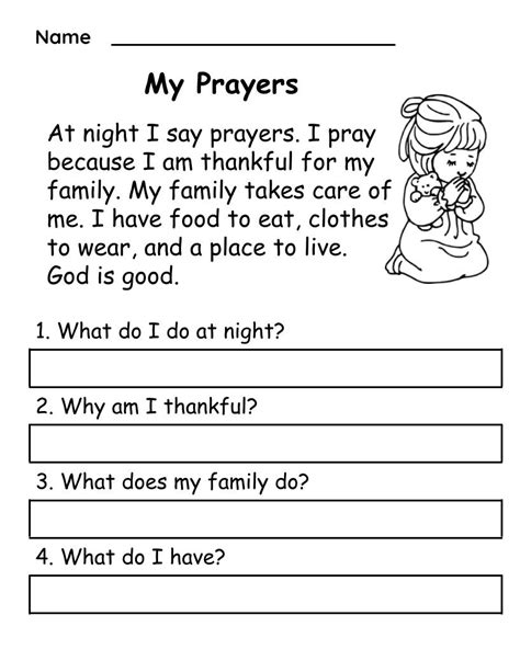 Christian Reading Comprehension Worksheet 1 Prayer God Grade Made