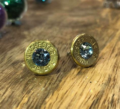 Winchester Bullet Earrings Aquamarine Stone Recycled Fired Ammunition