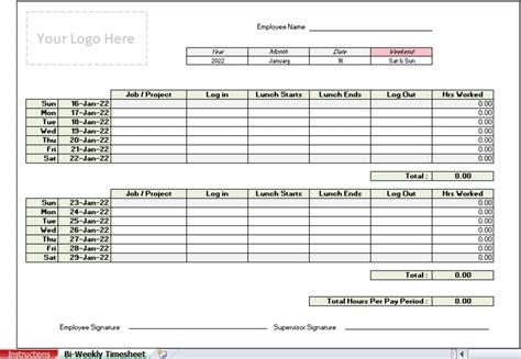 Excel Templates For Timesheets