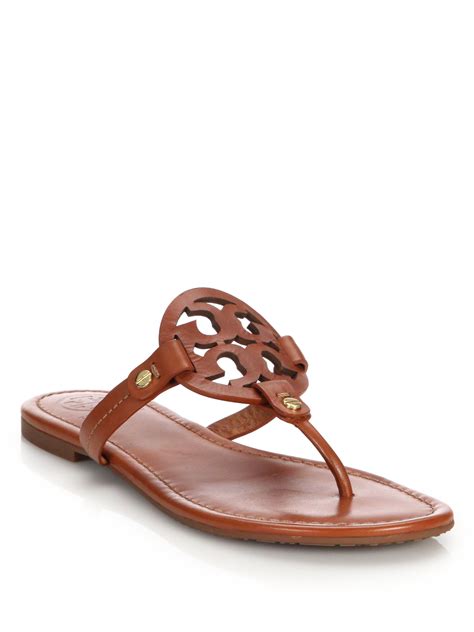 Tory Burch Miller Leather Logo Thong Sandals In Brown Lyst