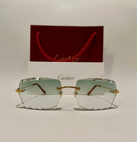 cartier cartier rimless sunglasses c decor diamond cut green ct0045o grailed