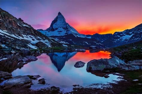 Sunset Landscape Mountain Sky Matterhorn Switzerland