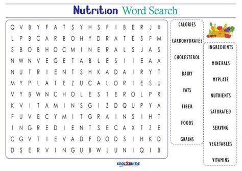 Printable Nutrition Word Search - Cool2bKids