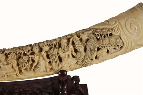 Beautiful Hand Carved Antique Ivory Tusk Over Approx 100 Years Old