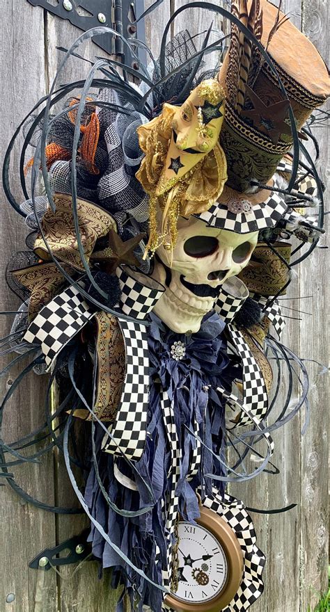 Halloween Wreath, Mr. Bones Wreath, Skeleton Wreath, Steam Punk Skull Wreath, Halloween Decor ...