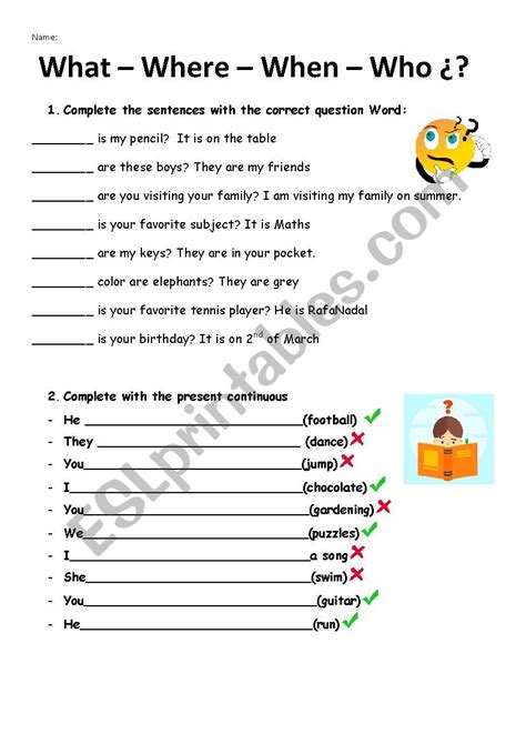 What When Who Where Esl Worksheet By Oneal4