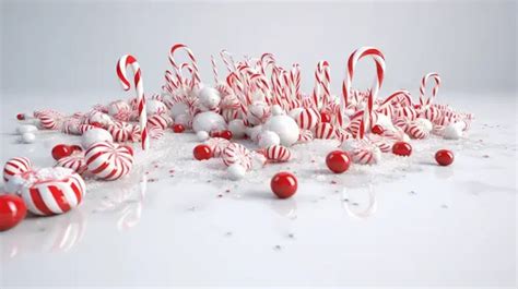 Scene Of Candy Canes And Candy Sprinkled Around Background 3d Render