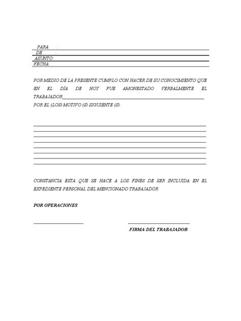 Carta De Amonestación Por Tardanza Plantilla