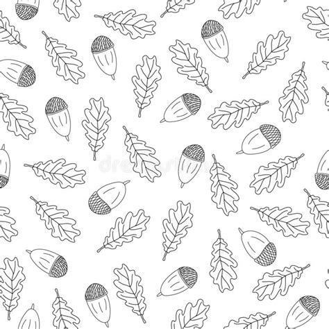 Doodle Autumn Vector Seamless Pattern With Oak Leaves And Acorns Stock