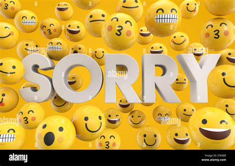 Set Of Emoji Emoticon Character Faces With The Word Sorry 3d Rendering