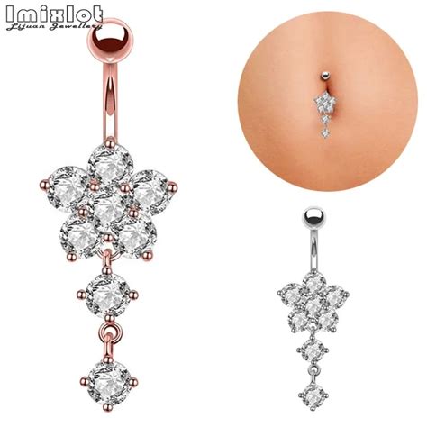 Crystal Navel Bell Button Rings 1pcs 2018 New Fashion Sexy Dangle Flower Navel Rings Body