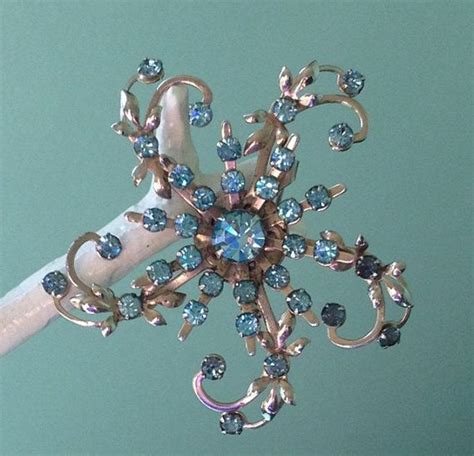 Blue Snowflake Brooch With Light Blue Rhinestones By Passingtides