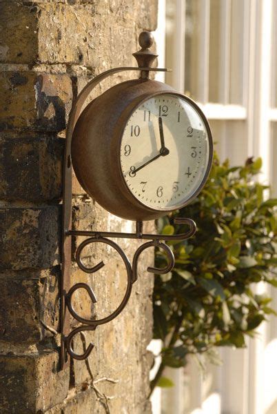Antique Rust Outdoor Clock And Thermometer