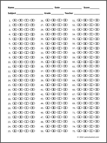 Printable Bubble Sheet 1 100 Jowo Within Blank Answer Sheet Template