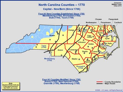 1750 North Carolina County Map