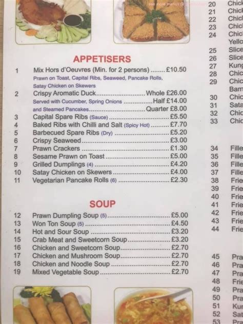 Menu At Wings Restaurant Southend On Sea