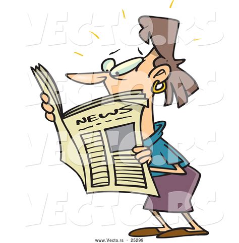 Vector Of A Shocked Cartoon Woman Reading Newspaper Article By Toonaday