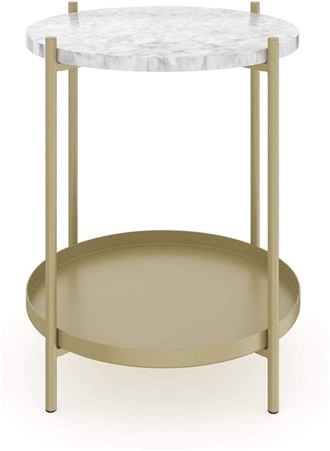 Nathan James Alexis Faux Marble Round End Side Table With Brass Metal