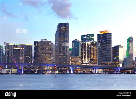 Downtown Skyline Of Miami At Dusk Florida Usa Stock Photo Alamy