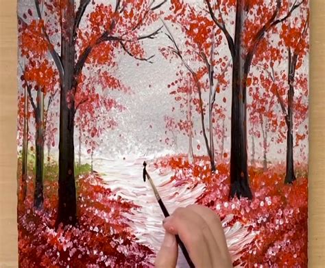 How To Draw A Couple Walking In The Forest Red Acrylic Painting