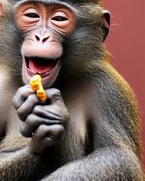 Photo Of A Happy Monkey Smoking A Joint While Sitting Stable