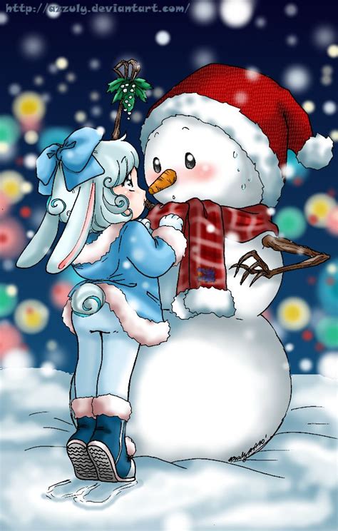 Snowman Love By Azzuly On Deviantart Anime Snowman Deviantart