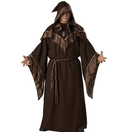 Free Shipping Dark Sorcerer Adult Mens Costume Scary Black Robe Magic