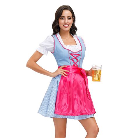 3pcs women s bavarian beer girl cosplay blue dress adult oktoberfest costume n20590