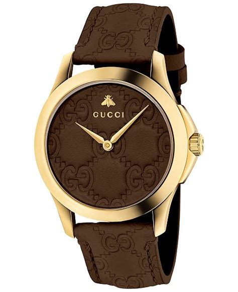 Gucci Unisex Swiss G Timeless Dark Brown Leather Strap Watch 38mm