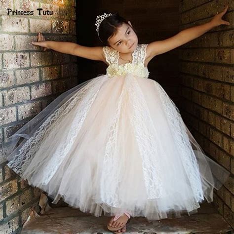 Buy Ivory Champagne Lace Tulle Flower Girl Dresses